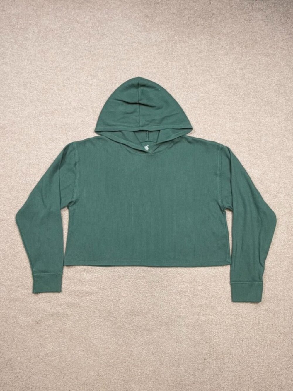 Hollister Hoodie Shirt Women's Size M Green Cropped Hoodie Boxy Thermal Y2K